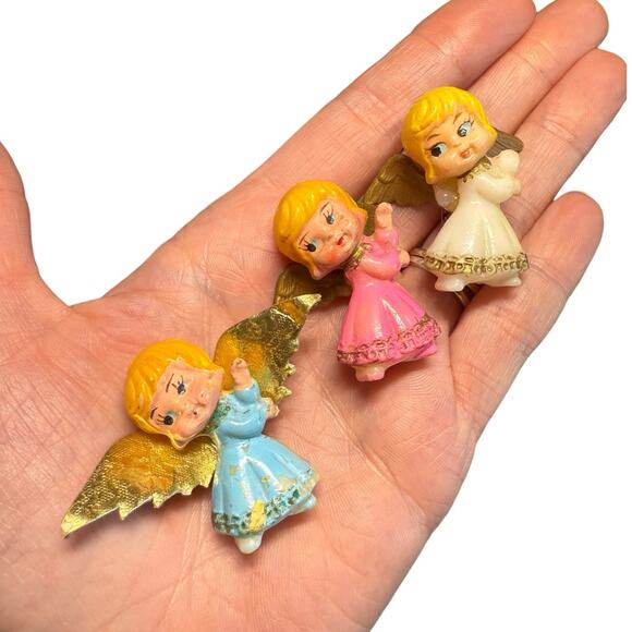 Vintage Mid-Century Modern MCM Christmas Angels Trio Miniature Celestial Kitschy - Picture 1 of 16